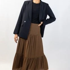 Ivy + Jack Fashion Stella Pecan Crinkle Deep Basque Tiered Midi Skirt