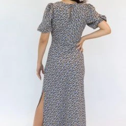 Among The Brave Amora Periwinkle Blue Floral SS Puff Sleeve Panel Bodice Bias Maxi Slip Dress 11 Among The Brave Amora Periwinkle Blue Floral SS Puff Sleeve Panel Bodice Bias Maxi Slip Dress