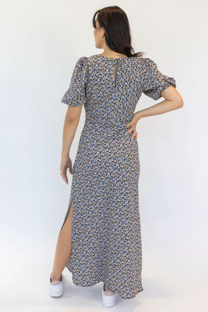 Among The Brave Amora Periwinkle Blue Floral SS Puff Sleeve Panel Bodice Bias Maxi Slip Dress 6 Among The Brave Amora Periwinkle Blue Floral SS Puff Sleeve Panel Bodice Bias Maxi Slip Dress