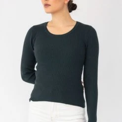 Ivy + Jack Radiant Deep Teal LS Rib Knit Crew Neck Top