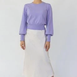 Among The Brave Fashion Madison Lilac Deep Button Cuff Crop Knit Top