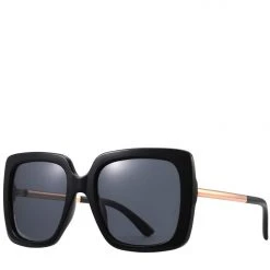 Reality Eyewear Accessories Azur Black Oversized Square Sunglasses With Gold Metal Arms