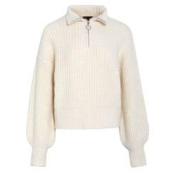 Among The Brave About Town Cream Chunky Zip Front Sweater Fashion