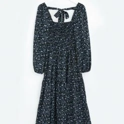 Among The Brave Fashion Alana Blue Floral Tie Back LS Shirred Body Tiered Dress