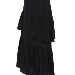 Among The Brave Amelia Black Asymetrical Tiered Linen Skirt