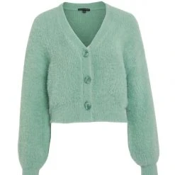 Among The Brave Fashion Tender Sage Fluffy Blousen Sleeve Cropped Cardigan