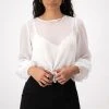 Among The Brave Fashion Ava Ivory Crinkle Shimmer Double Ruffle Puff Sleeve Top