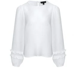 Among The Brave Fashion Ava Ivory Crinkle Shimmer Double Ruffle Puff Sleeve Top