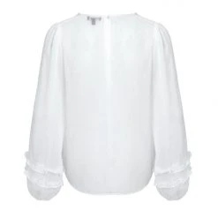 Among The Brave Fashion Ava Ivory Crinkle Shimmer Double Ruffle Puff Sleeve Top