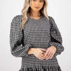Ivy + Jack Emelia Black Check Mid Sleeve Smock Dress Fashion