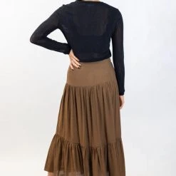 Ivy + Jack Fashion Stella Pecan Crinkle Deep Basque Tiered Midi Skirt