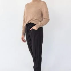 Among The Brave Fashion New Warrior Black Relaxed Drapey Drawstring Stretch Cuff Pant