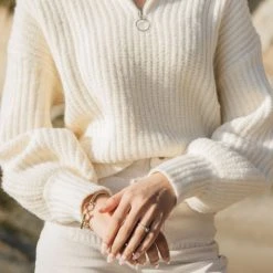 Among The Brave About Town Cream Chunky Zip Front Sweater Fashion