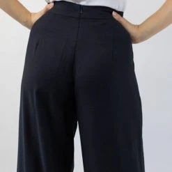 Among The Brave Effortless Black Viscose Deep Band Wide Leg Pant
