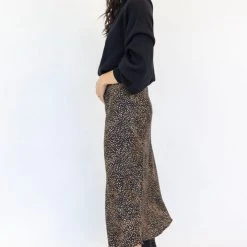 Ivy + Jack Fashion Ivy Black Mini Leopard Satin Midi Bias Skirt