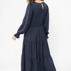 Seeking Lola Fashion Day Dream Navy Satin LS Tiered Midi Dress 7 Seeking Lola Fashion Day Dream Navy Satin LS Tiered Midi Dress