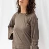 ReCreate Transit Frill Sleeve Taupe Cotton Top