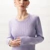 Among The Brave Fashion Inspired Lilac LS Rib Knit Cropped Crew Neck Top