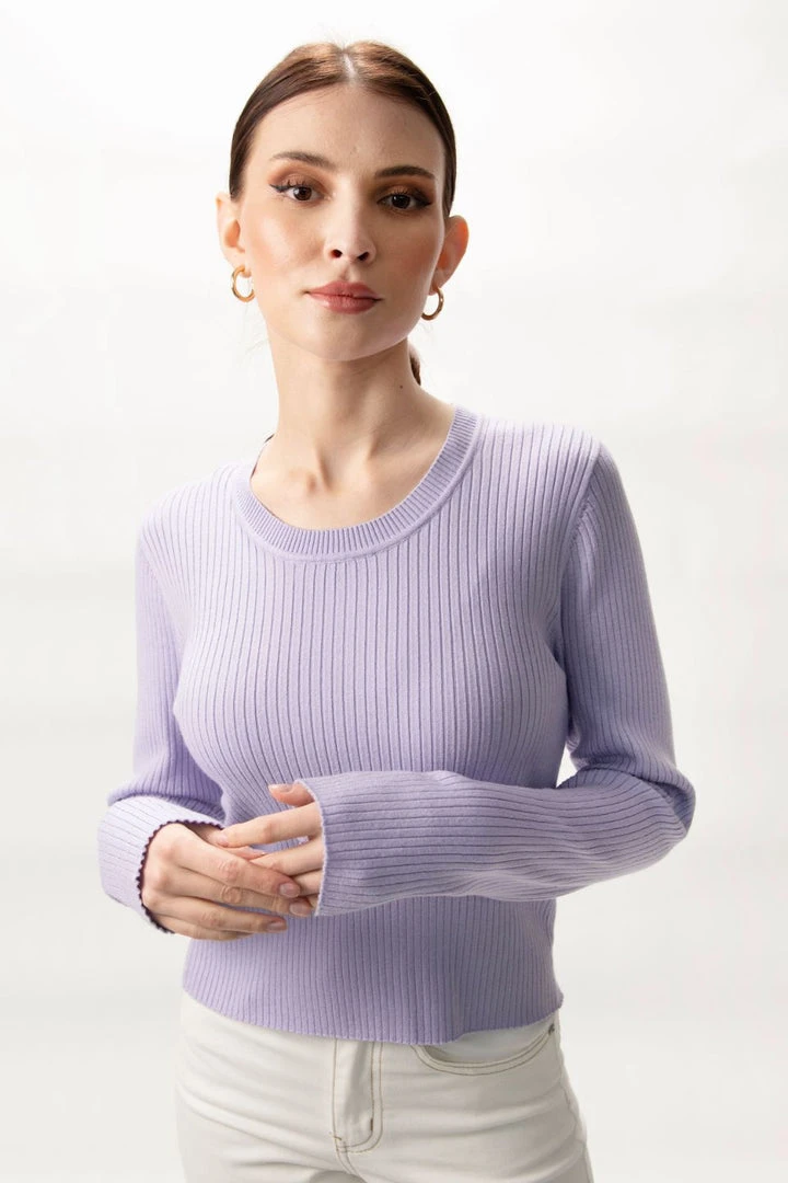 Among The Brave Fashion Inspired Lilac LS Rib Knit Cropped Crew Neck Top 3 Among The Brave Fashion Inspired Lilac LS Rib Knit Cropped Crew Neck Top