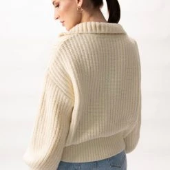 Among The Brave About Town Cream Chunky Zip Front Sweater Fashion
