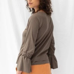 ReCreate Transit Frill Sleeve Taupe Cotton Top 9 ReCreate Transit Frill Sleeve Taupe Cotton Top