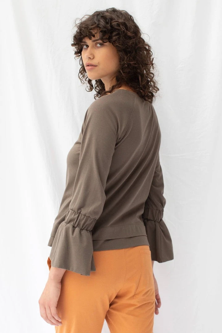 ReCreate Transit Frill Sleeve Taupe Cotton Top 6 ReCreate Transit Frill Sleeve Taupe Cotton Top