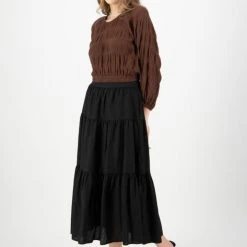 Ivy + Jack Carly Cocoa Shirred Cotton LS Raglan Elastic Hem Crop Top