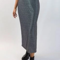 Among The Brave Interstellar Silver Shimmer High Split Midi Skirt