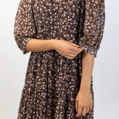 Among The Brave Lucid Chocolate Floral Puff Half Sleeve Tiered Maxi Dress