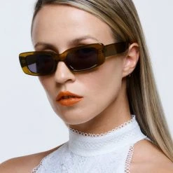 Reality Eyewear Bianca Olive Narrow Smoke Lens Sunglasses