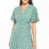 Billie The Label Wonderland Sage Spot Flutter Sleeve Mini Wrap Dress 2 Billie The Label Wonderland Sage Spot Flutter Sleeve Mini Wrap Dress