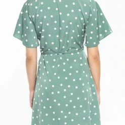 Billie The Label Wonderland Sage Spot Flutter Sleeve Mini Wrap Dress 9 Billie The Label Wonderland Sage Spot Flutter Sleeve Mini Wrap Dress