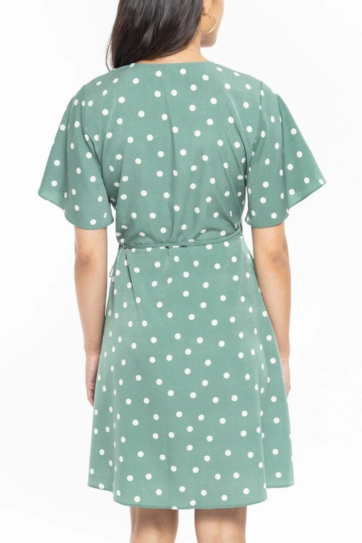 Billie The Label Wonderland Sage Spot Flutter Sleeve Mini Wrap Dress 6 Billie The Label Wonderland Sage Spot Flutter Sleeve Mini Wrap Dress