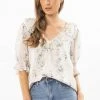Billie The Label Fashion Sweet Dreams Ivory Scatter SS Frill V Neck Top