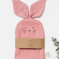 Over The Dandelions Organic Muslin With Terry Cloth Bunny Wash Glove Shell Pink
