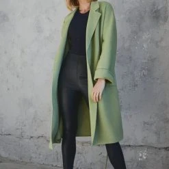 Birds Of A Feather Fashion Celine Pistachio 100% Merino Wool Longline Coat