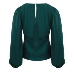 Among The Brave Bailey Forest Satin LS Balloon Sleeve Panel Bodice Bias Top Fashion