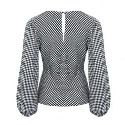 Among The Brave Bailey Black Gingham LS Balloon Sleeve Panel Bodice Bias Top Fashion