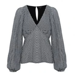 Among The Brave Bailey Black Gingham LS Balloon Sleeve Panel Bodice Bias Top Fashion