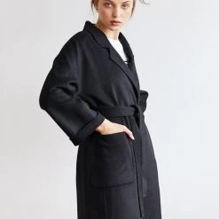 Birds Of A Feather Celine Black 100% Merino Wool Longline Coat Fashion