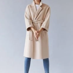 Birds Of A Feather Celine Beige 100% Merino Wool Longline Coat Fashion
