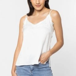 Ivy + Jack Fashion Loyal Ivory Satin Lace Trim Cami