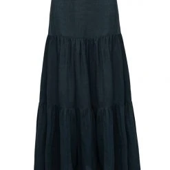 Among The Brave Blazing Dark Forest Tiered Linen Midi Skirt