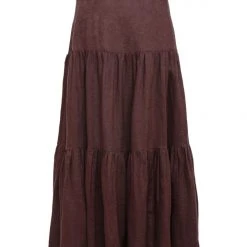 Among The Brave Fashion Blazing Chocolate Tiered Linen Midi Skirt