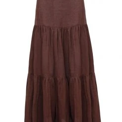 Among The Brave Fashion Blazing Chocolate Tiered Linen Midi Skirt