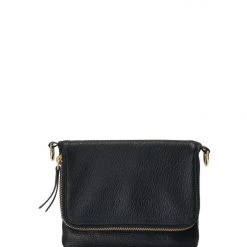 Harry & Co Accessories Bobi Leather Fold Over Black Clutch With Gold Chain