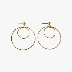 Flo Gives Back 15% To Women In Need Large Hanging Double Circle Stud Earrings Gold
