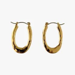 Flo Gives Back 15% To Women In Need Beaten Oval Hoop Earrings Gold 2.8 X 1.8cm