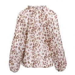 Among The Brave Breath Of Fresh Air Natural Animal LS Puff Sleeve Button Front Top