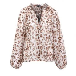 Among The Brave Breath Of Fresh Air Natural Animal LS Puff Sleeve Button Front Top